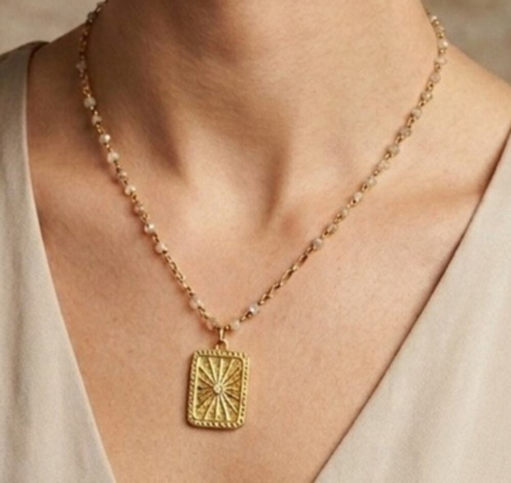 Handmade 10kt gold plated sunburst necklace